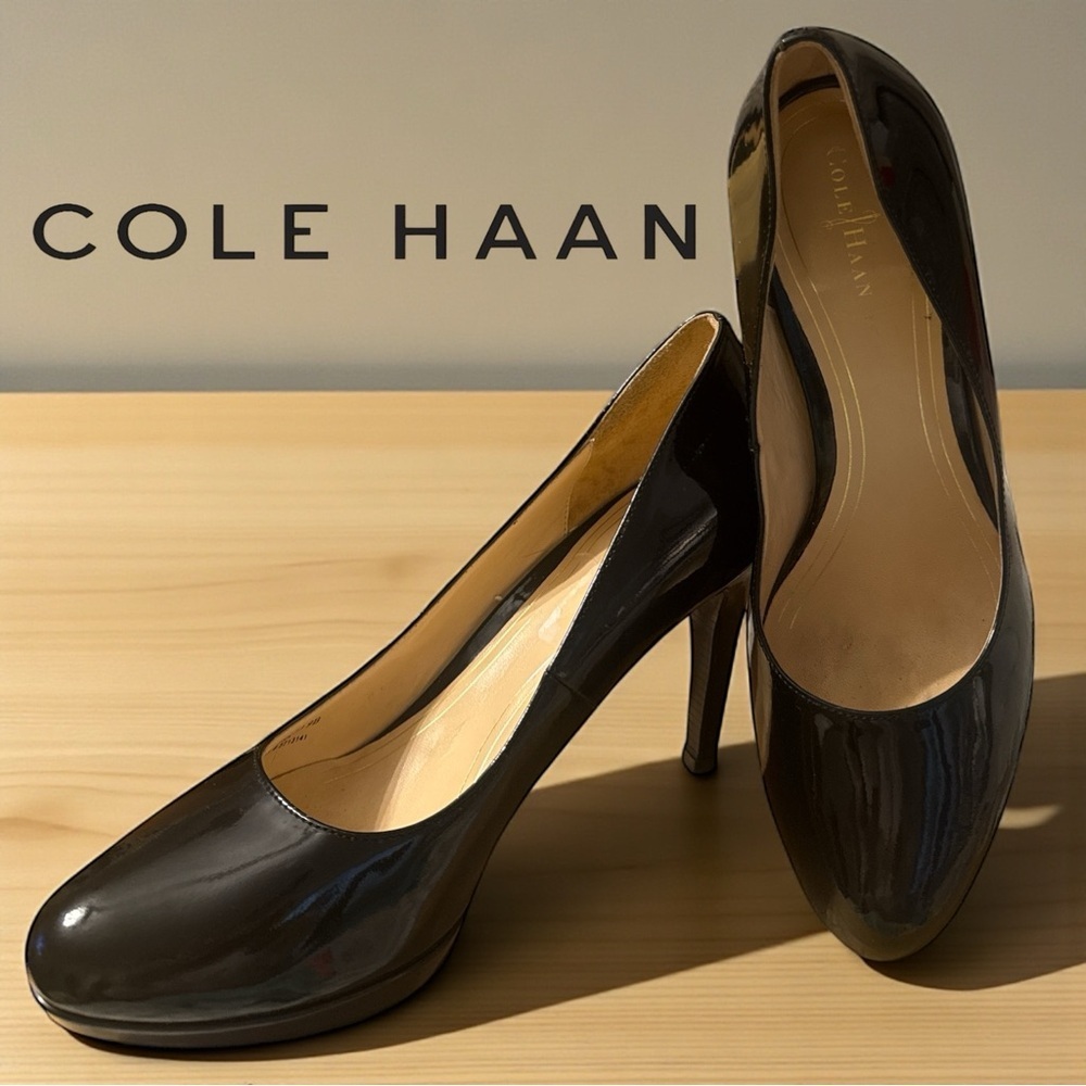 Cole Haan Black Patent Leather Heels Nike Air Comfort Platform Pumps Size 9B
